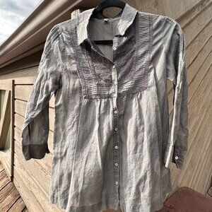 RARE Joie Silk/Cotton Sheer Button Down with Lace Yoke